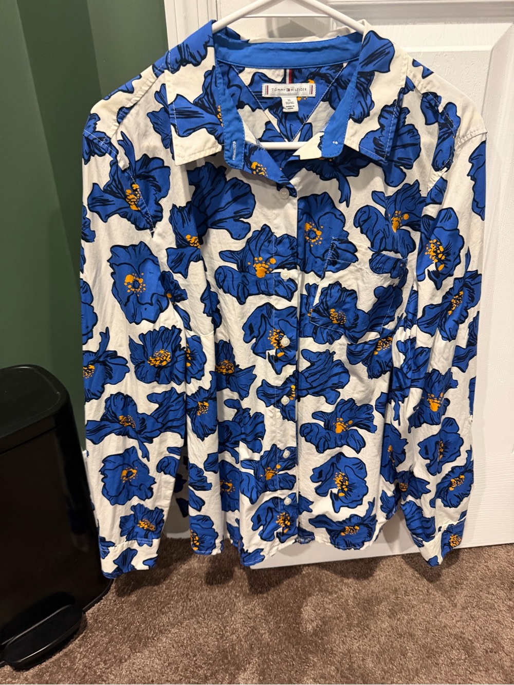 Tommy Hilfiger White Button-Down Shirt with Blue Floral Print